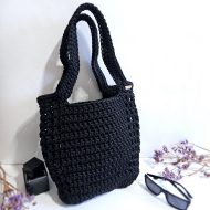 Сумка Шоппер «MEGA» Black L с узором в сетку по краям изделия