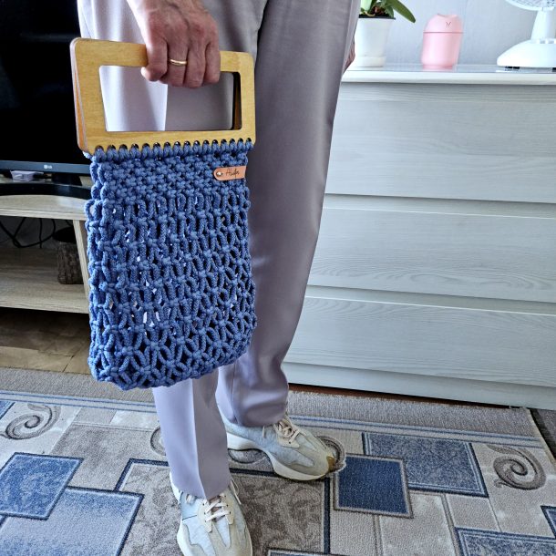 Сумка Авоська «Wood Box» Синий туман из полиэфирного шнура