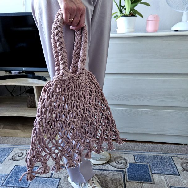 Сумка Авоська «ETHNO» Пыльная роза из полиэфирного шнура