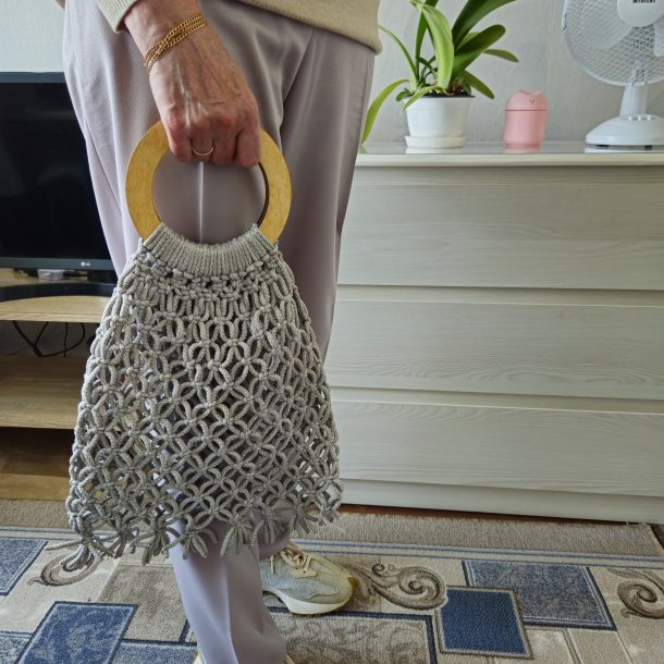 Сумка Авоська «Wood» Серебро из полиэфирного шнура