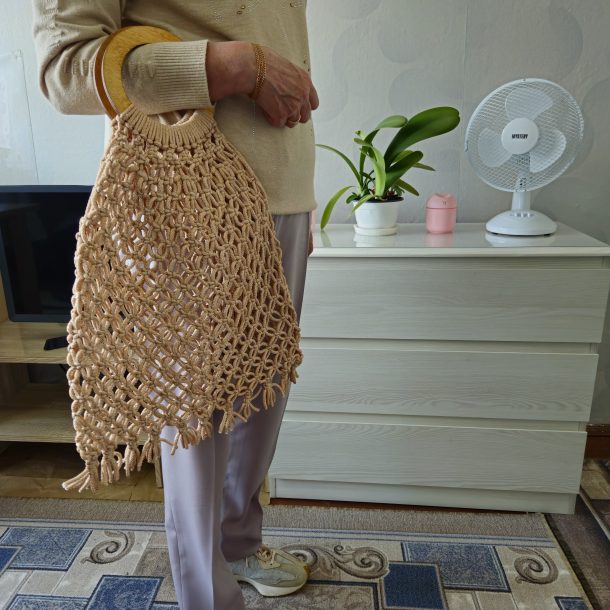 Сумка Авоська «Wood» Розовый жемчуг XL из полиэфирного шнура