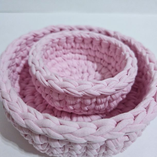 Набор корзинок ручной работы «Роза» из трикотажной пряжи